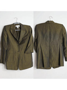 VTG Jones NY Olive Green Iridescent Linen Blazer - 4P